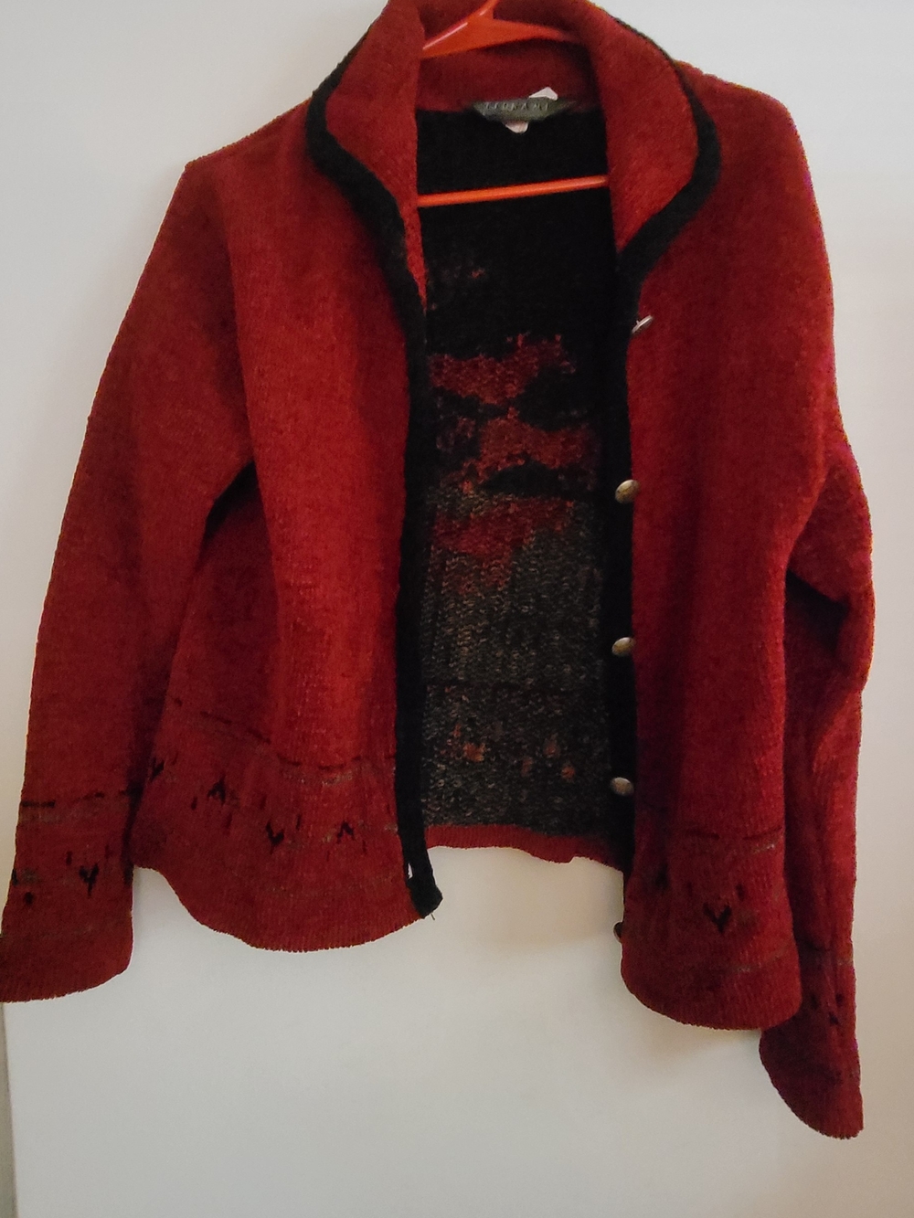 Red Wool Blend Women's Jacket with Black Trim